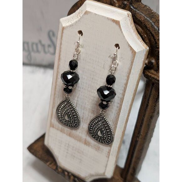 Extra Large Black & Silver Statement Earrings - Picture 2 of 3